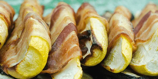 Roasted Bacon Wrapped Squash Halves with Honey