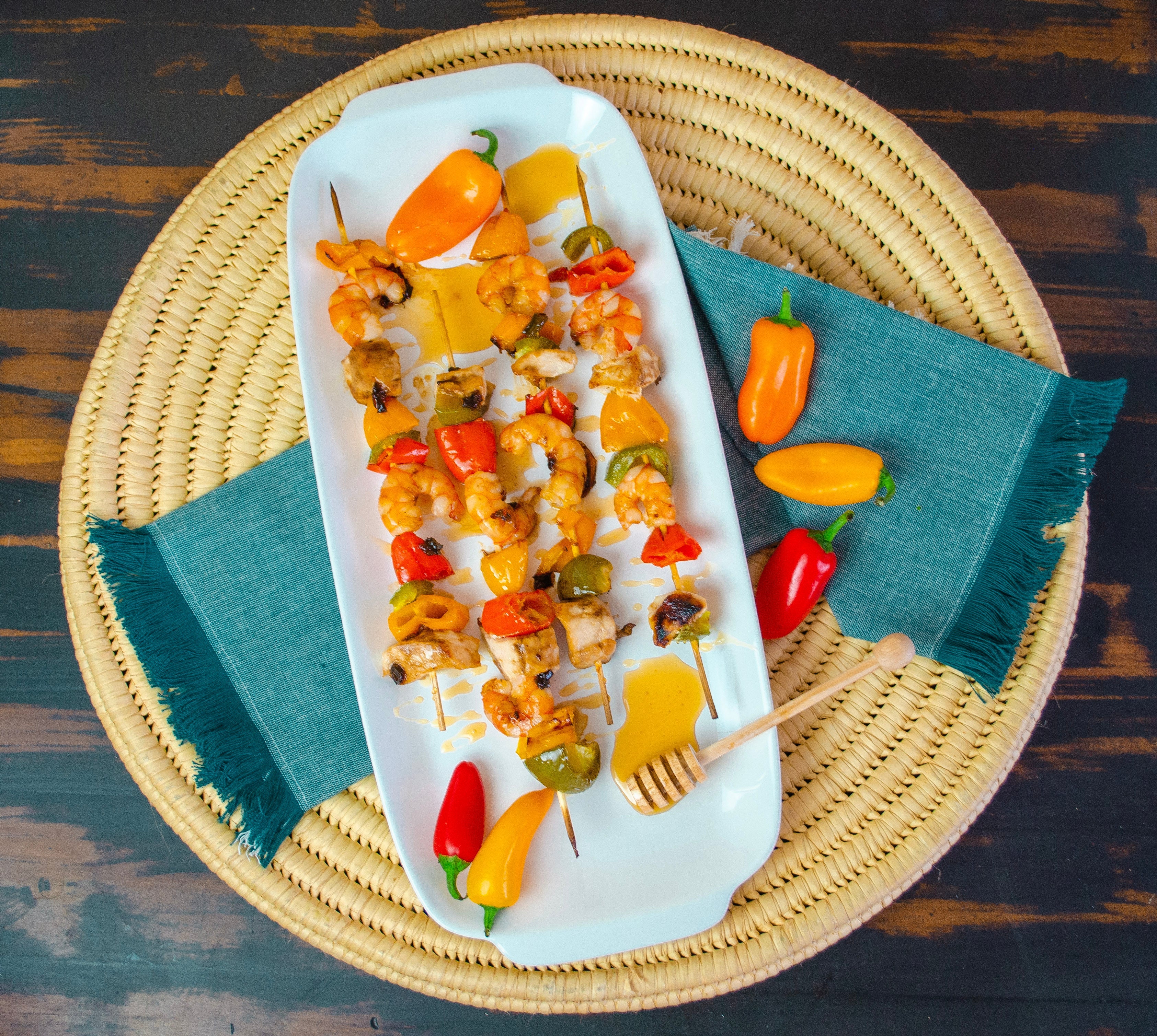 Southern Backyard Grilled Honey-Chipotle Chicken and Shrimp Skewers