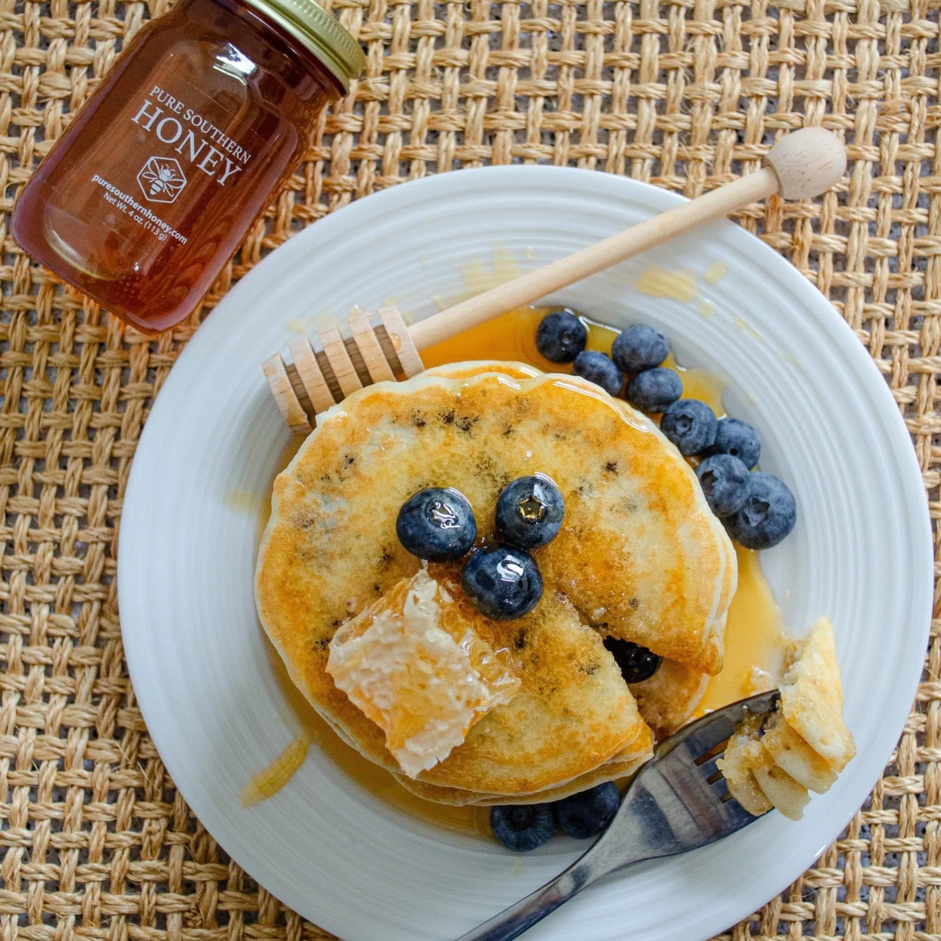 Extra Fluffy Honey and Blueberry Pancakes