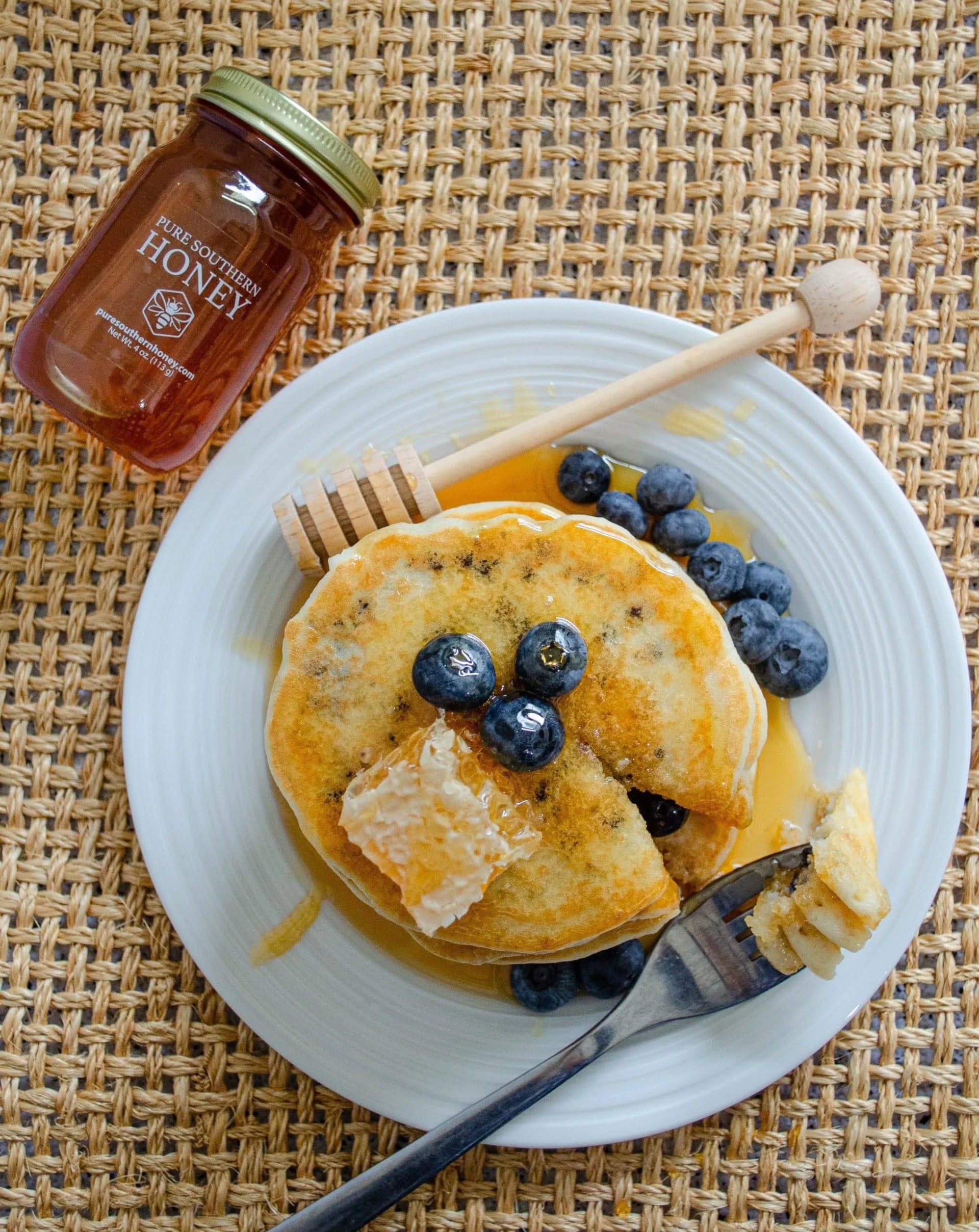 Extra Fluffy Honey and Blueberry Pancakes